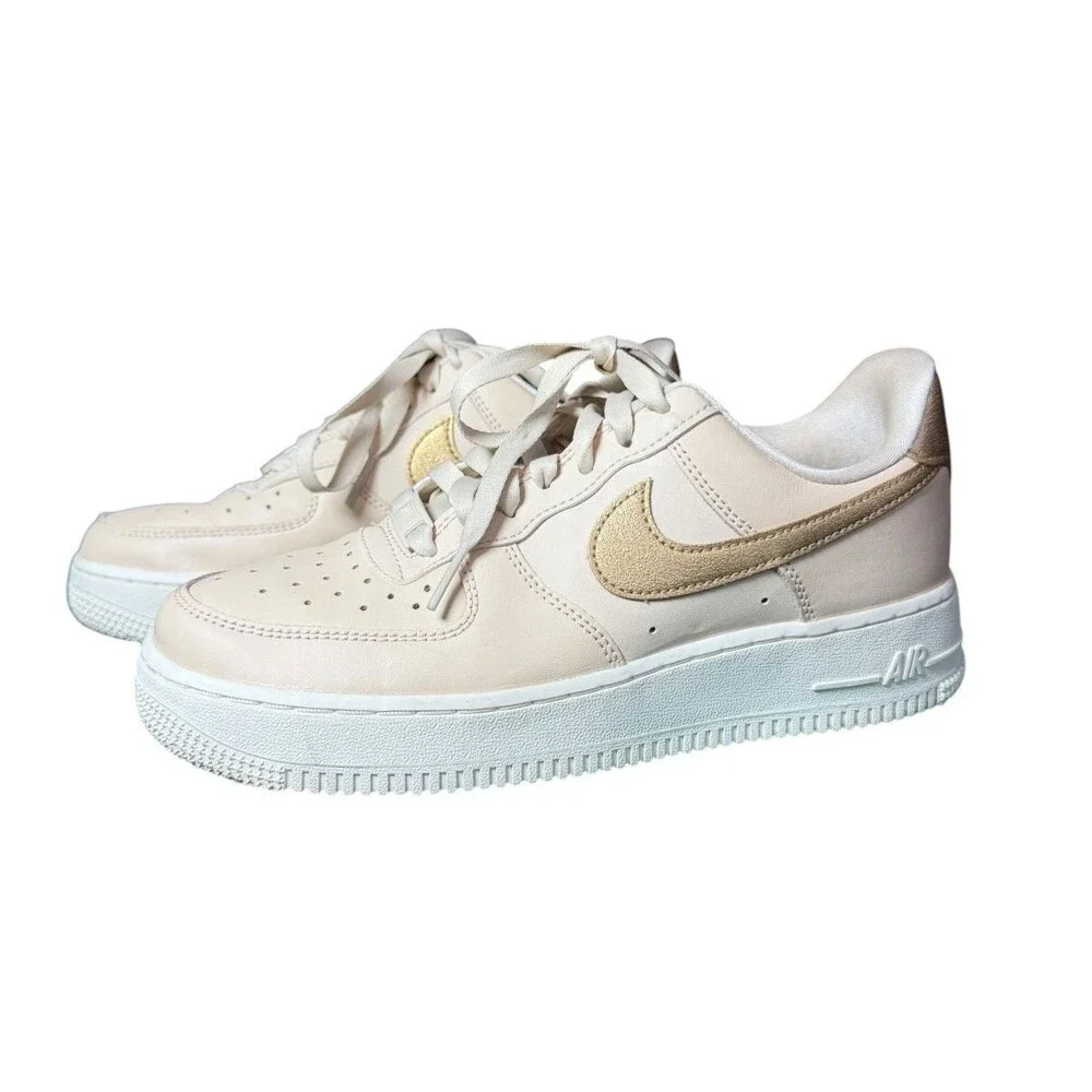 Nike Air Force 1 Low Gold Swoosh Cream Leather Sneakers Women's Size 7